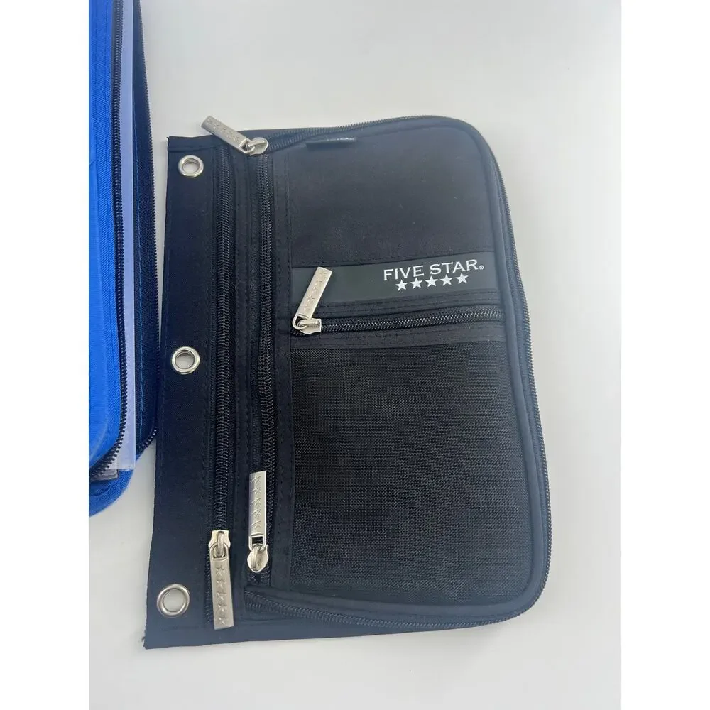 Five Star Folder Pencil Holder School Blue Black College Zipper Binder Durable